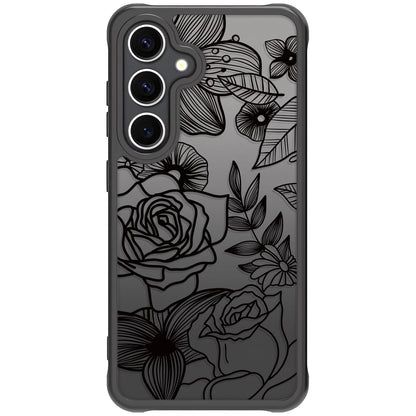 Samsung Galaxy A16 5G Case Black Line Art Floral Rose Pattern Heavy Duty PC