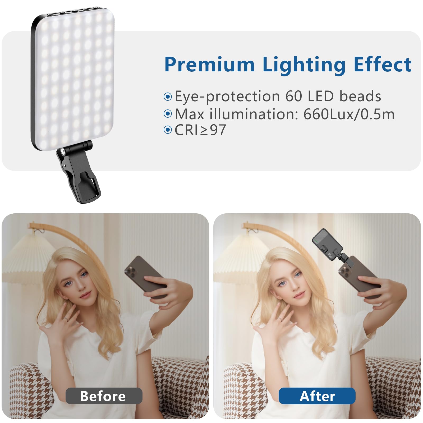 Rechargeable LED Selfie Light with Tripod Adapter