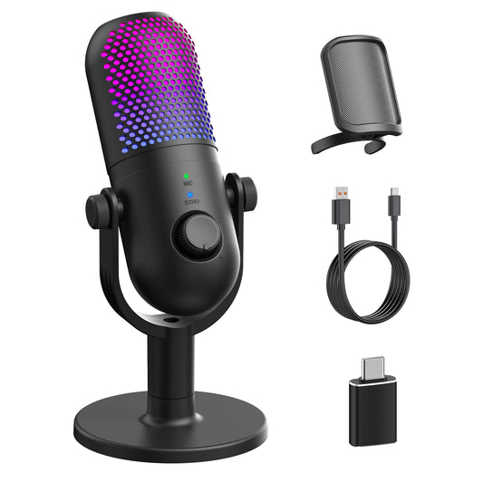 USB Gaming Microphone With RGB Lighting Quick Mute Stand