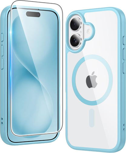 FNTCASE IPhone 16 Case Clear Magnetic MagSafe Screen Protector Drop Proof Rugged