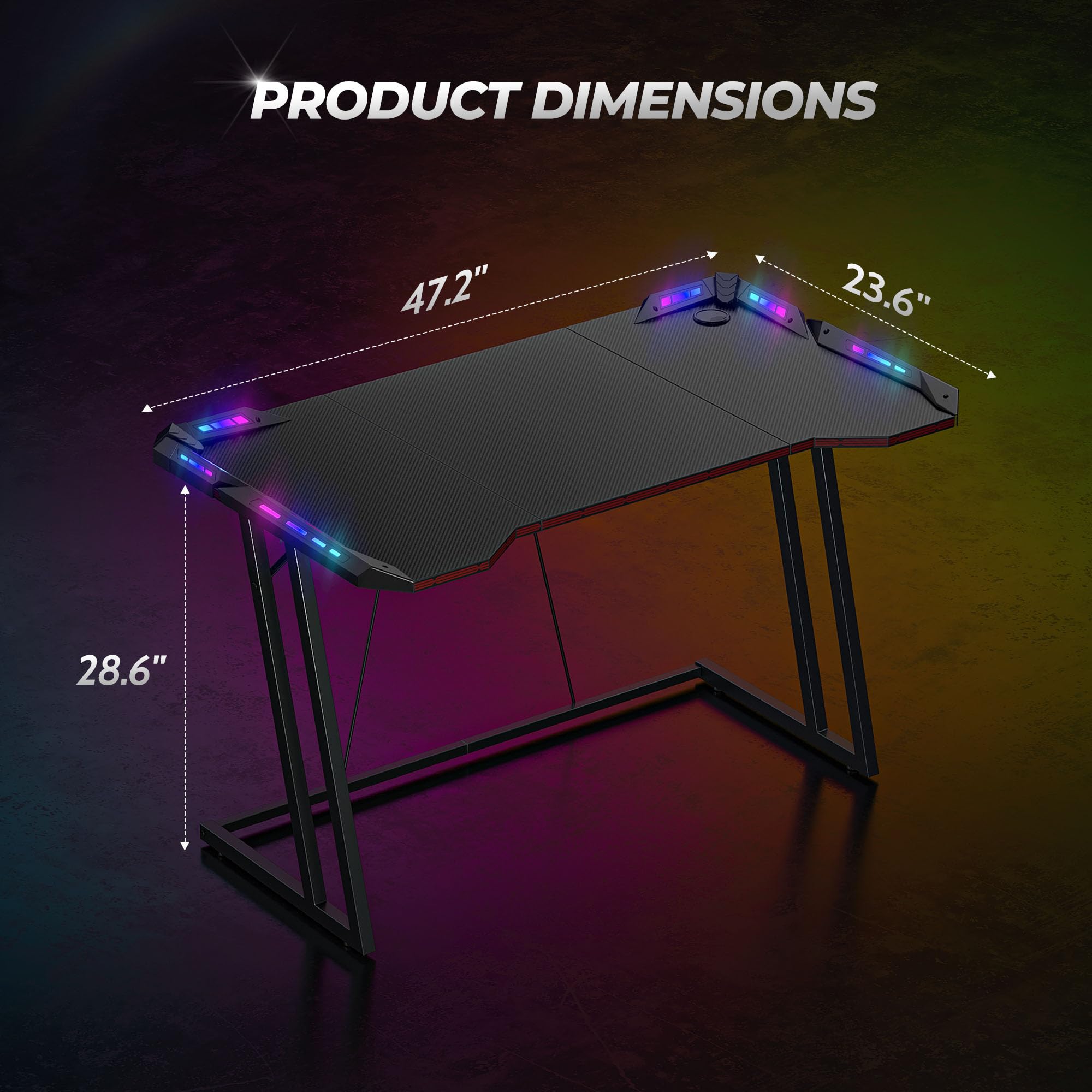 CubiCubi Gaming Desk with LED Lights and Ergonomic Design
