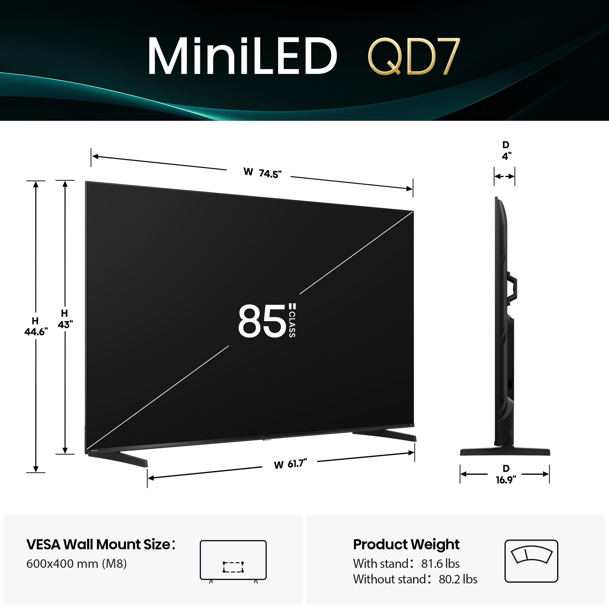 Hisense 50 Inch QLED Mini LED Smart TV with Dolby Vision