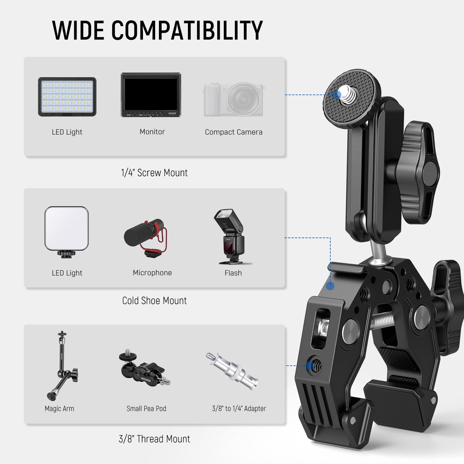 Neewer Super Clamp with Dual Ballhead Magic Arm