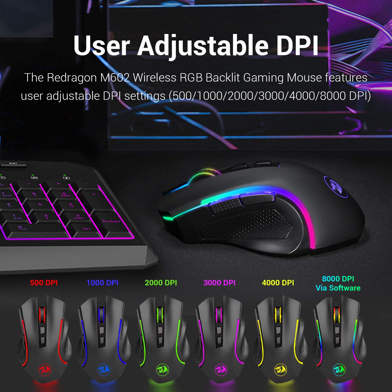 Redragon M602 Ergonomic RGB Gaming Mouse with Adjustable DPI