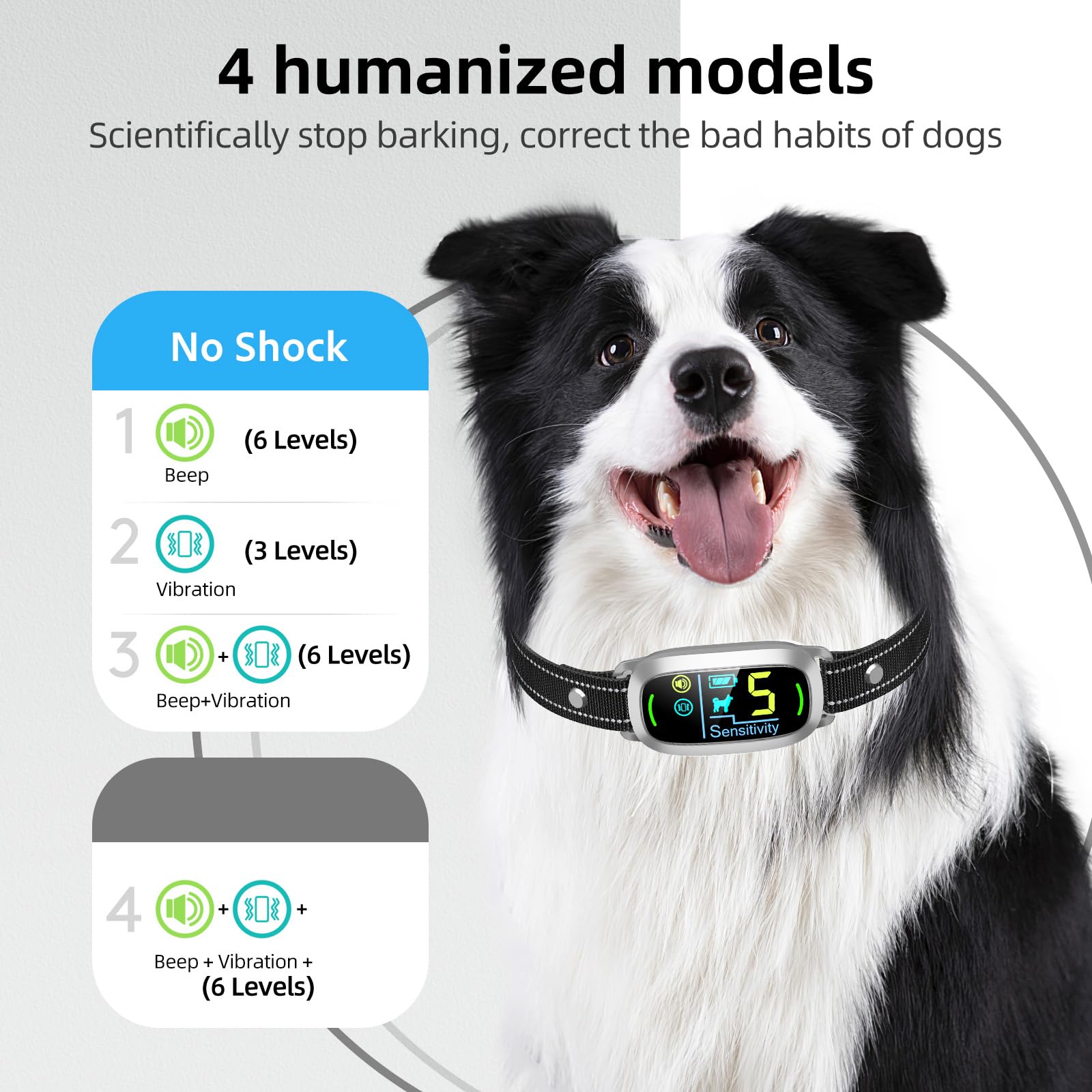 Rechargeable Dog Bark Collar with Adjustable Sensitivity Levels