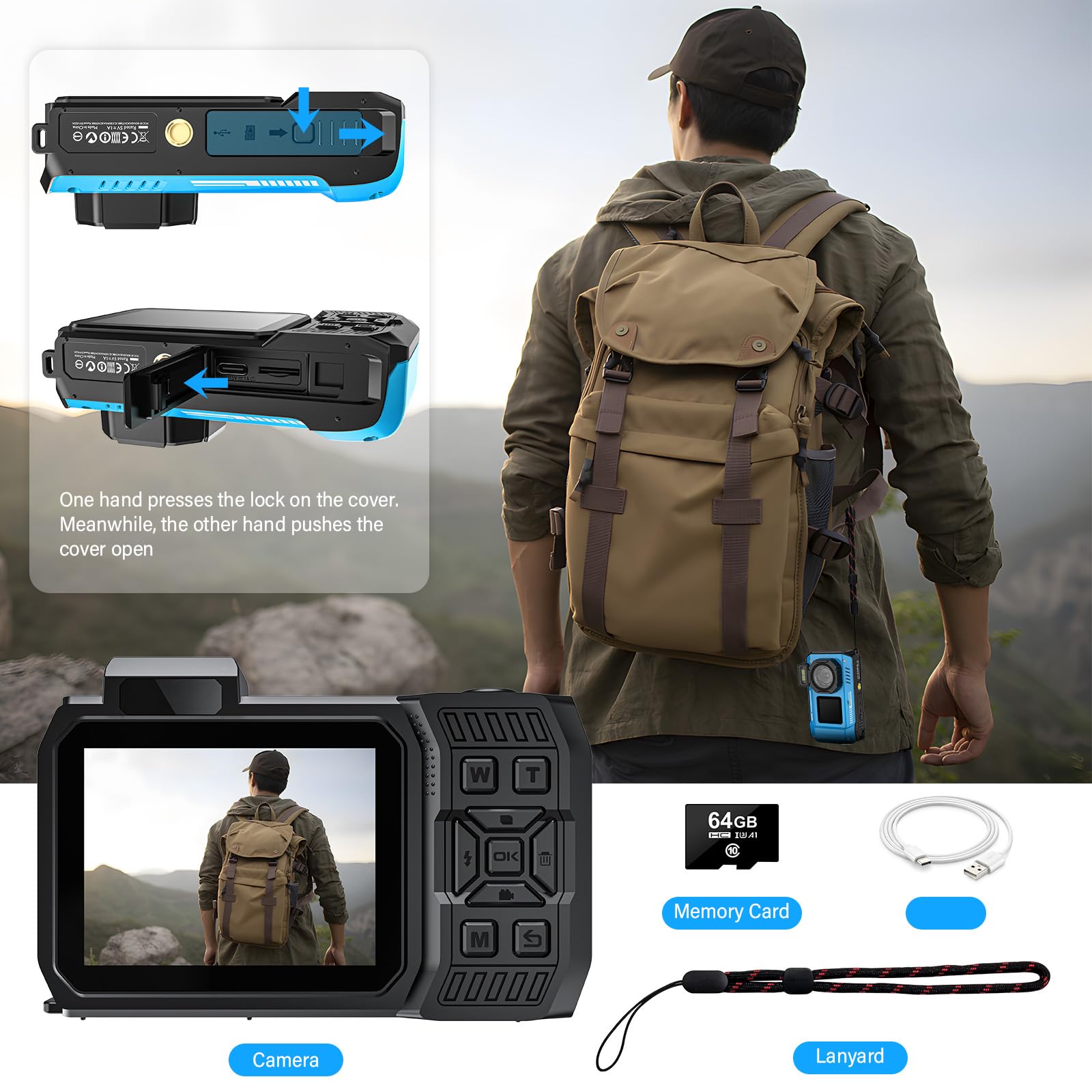 Rugged Waterproof 8K UHD Digital Camera for Snorkeling