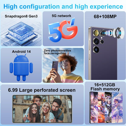 MMY I25 Ultra Unlocked Phone Built In Pen 6.99in 16GB 512GB Android 14 5G Green