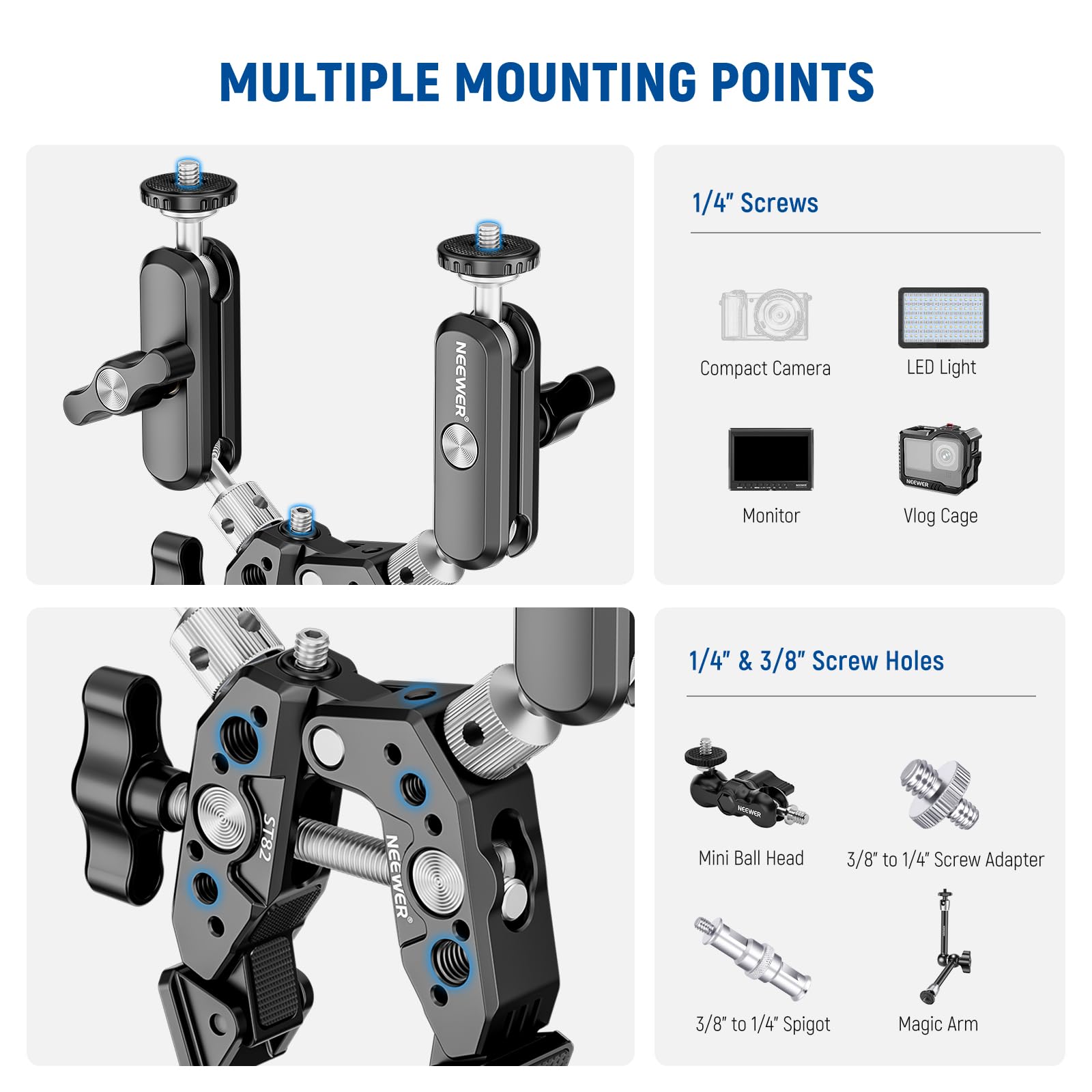 Neewer Super Clamp with Dual Ballhead Magic Arm