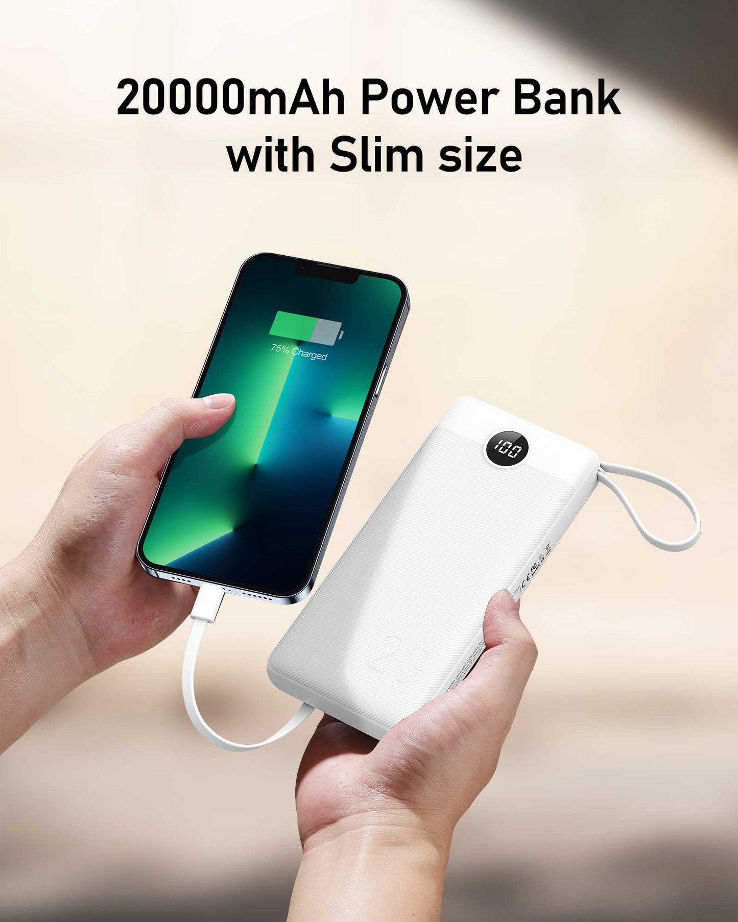 VEEKTOMX Portable Charger 10000mAh BuiltIn Cables Fast Charge