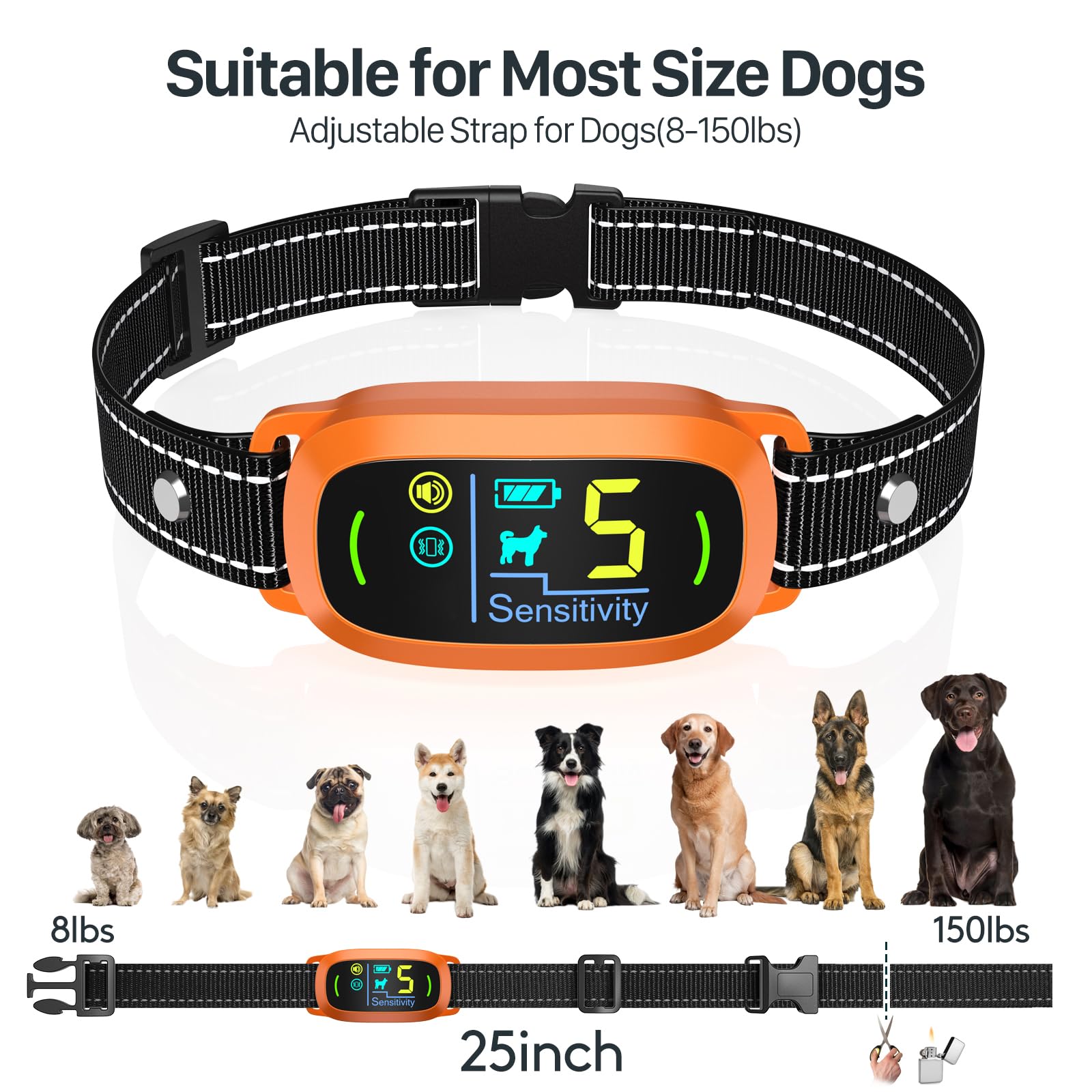 Rechargeable Dog Bark Collar with Adjustable Sensitivity Levels