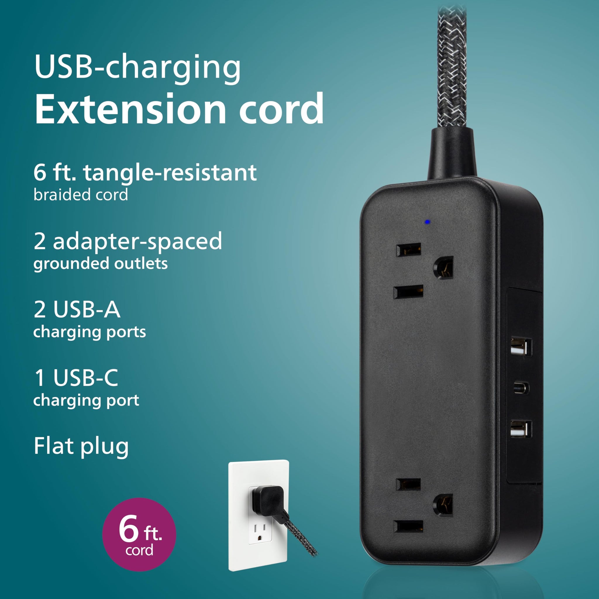 Philips Power Strip Surge Protector With Braided Cord