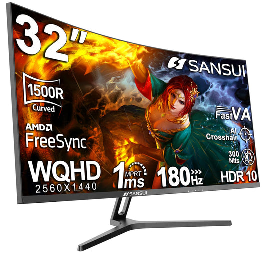Sansui 27 Inch WQHD Gaming Monitor 180Hz 1ms DP HDMI HDR