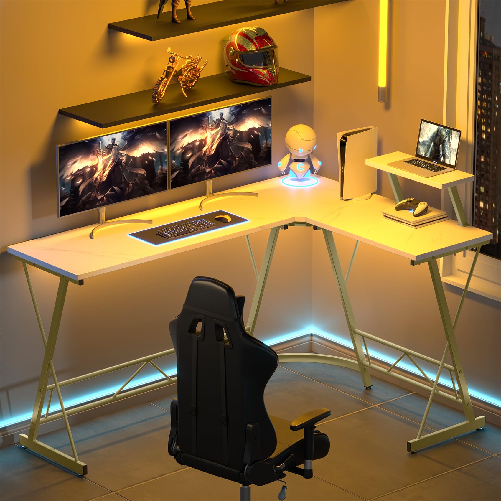 L Shaped Gaming Desk with Large Monitor Stand