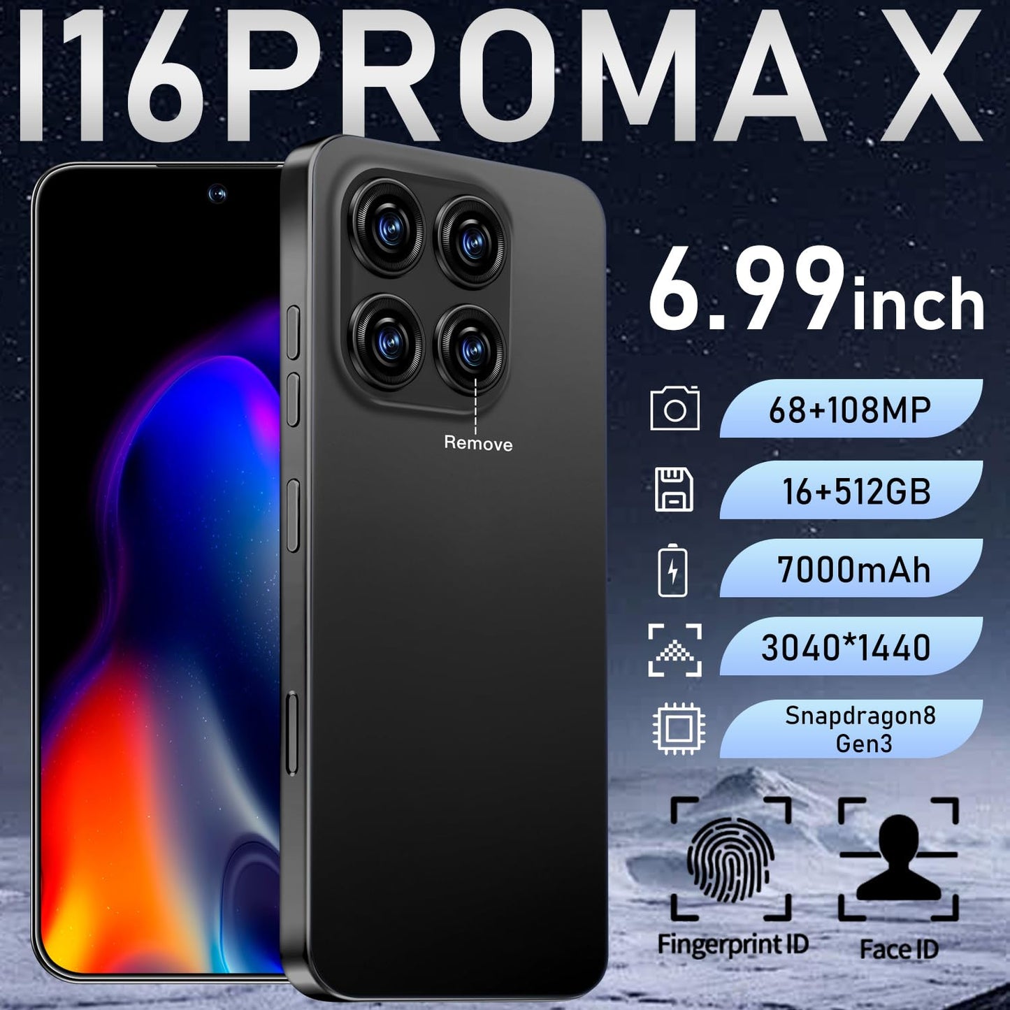 MMY 16PROMA X Unlocked Phone 6.99in HD Android 14 7000mAh 5G 16GB 512GB Deep Blue