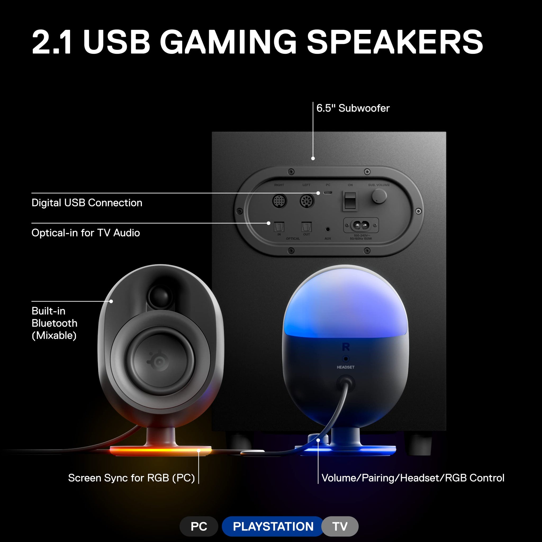 SteelSeries Arena 3 Gaming Speakers with Immersive Audio