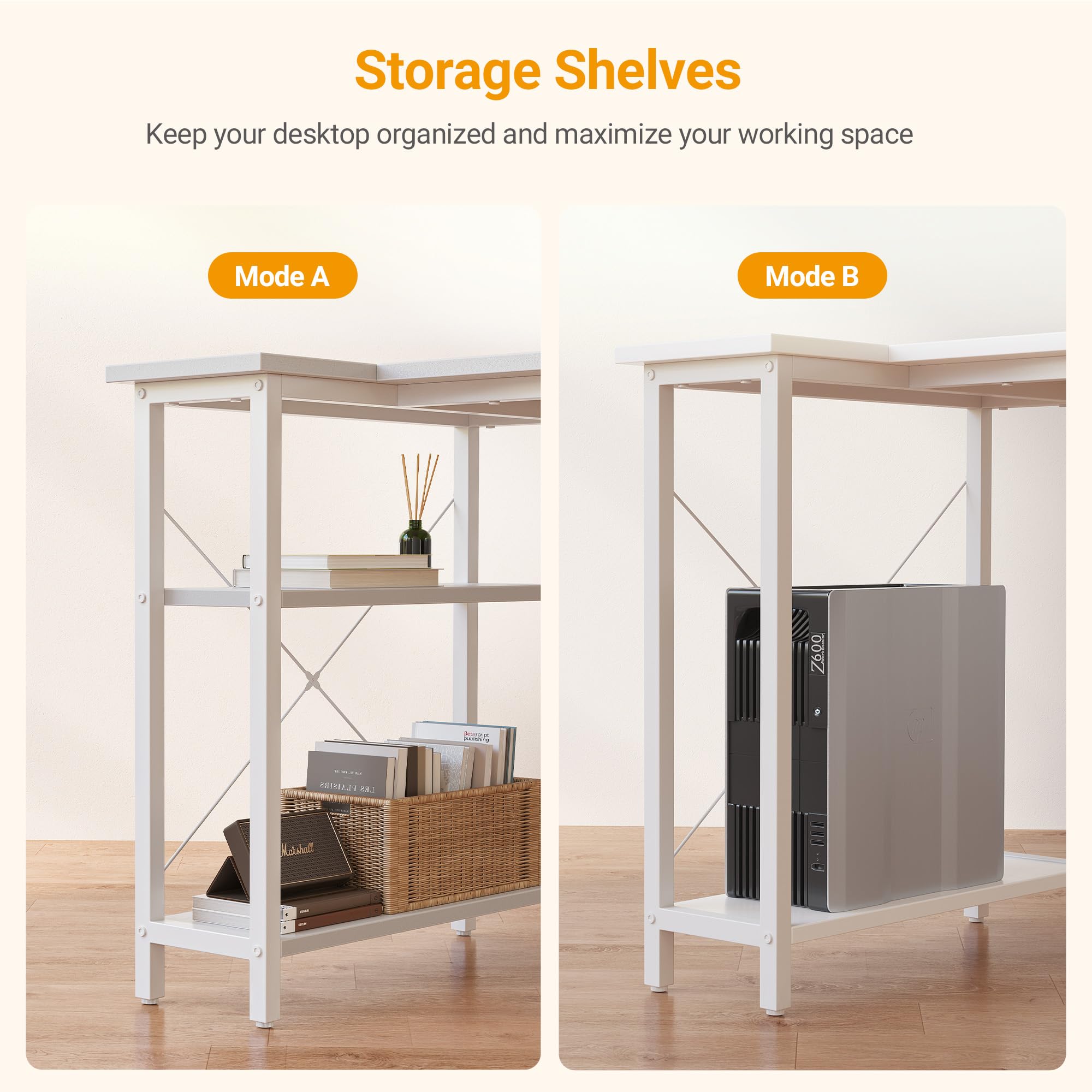 CubiCubi L Shaped Desk with Reversible Storage Options