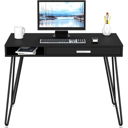 Elegant White Hairpin Leg Desk with Drawer