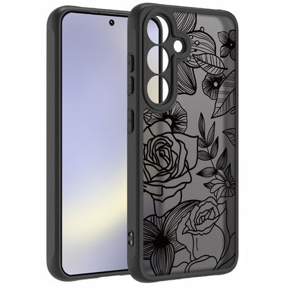 Samsung Galaxy A16 5G Case Black Line Art Floral Rose Pattern Heavy Duty PC