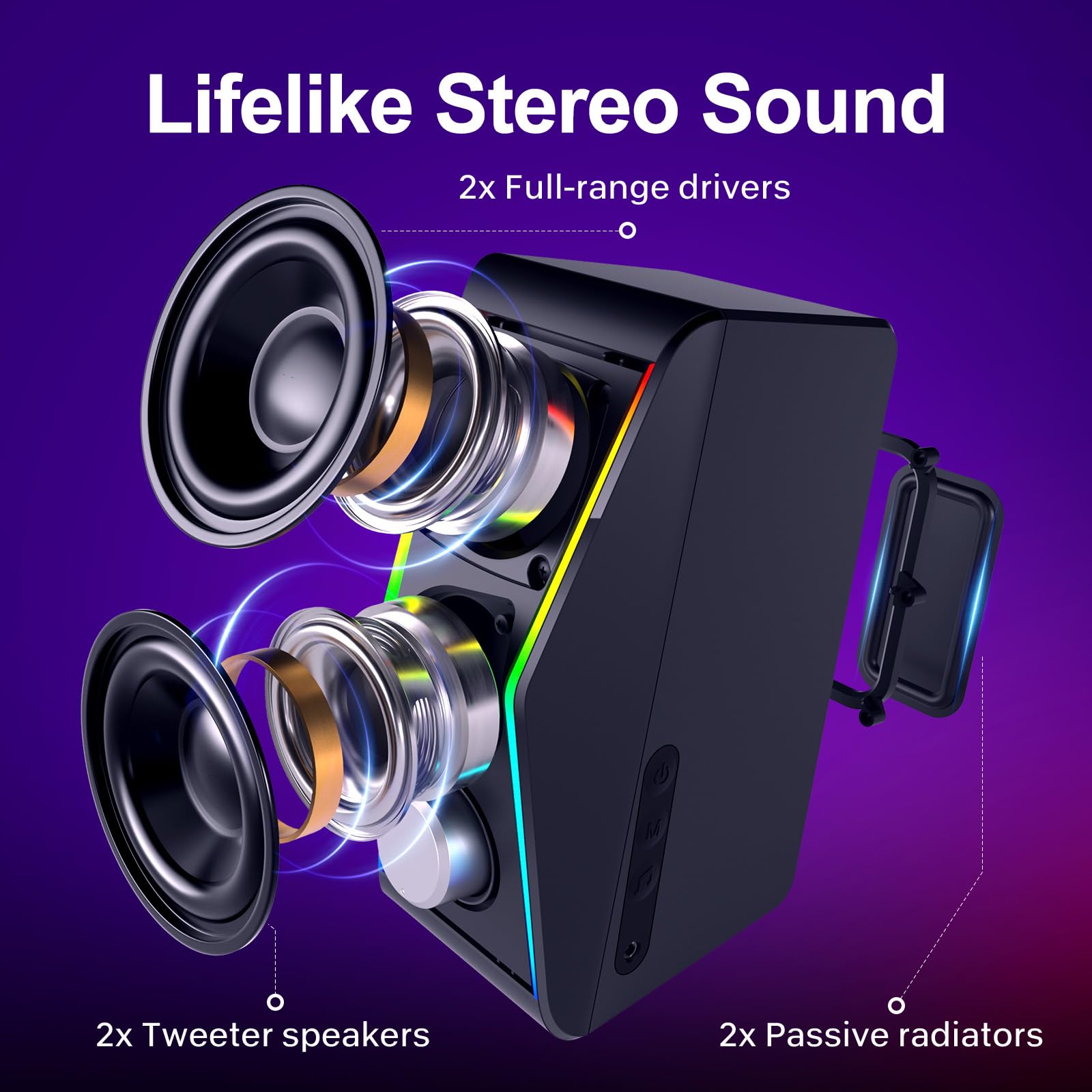 USB Powered Computer Speakers with Bass Boost and Lighting Modes