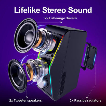 USB Powered Computer Speakers with Bass Boost and Lighting Modes