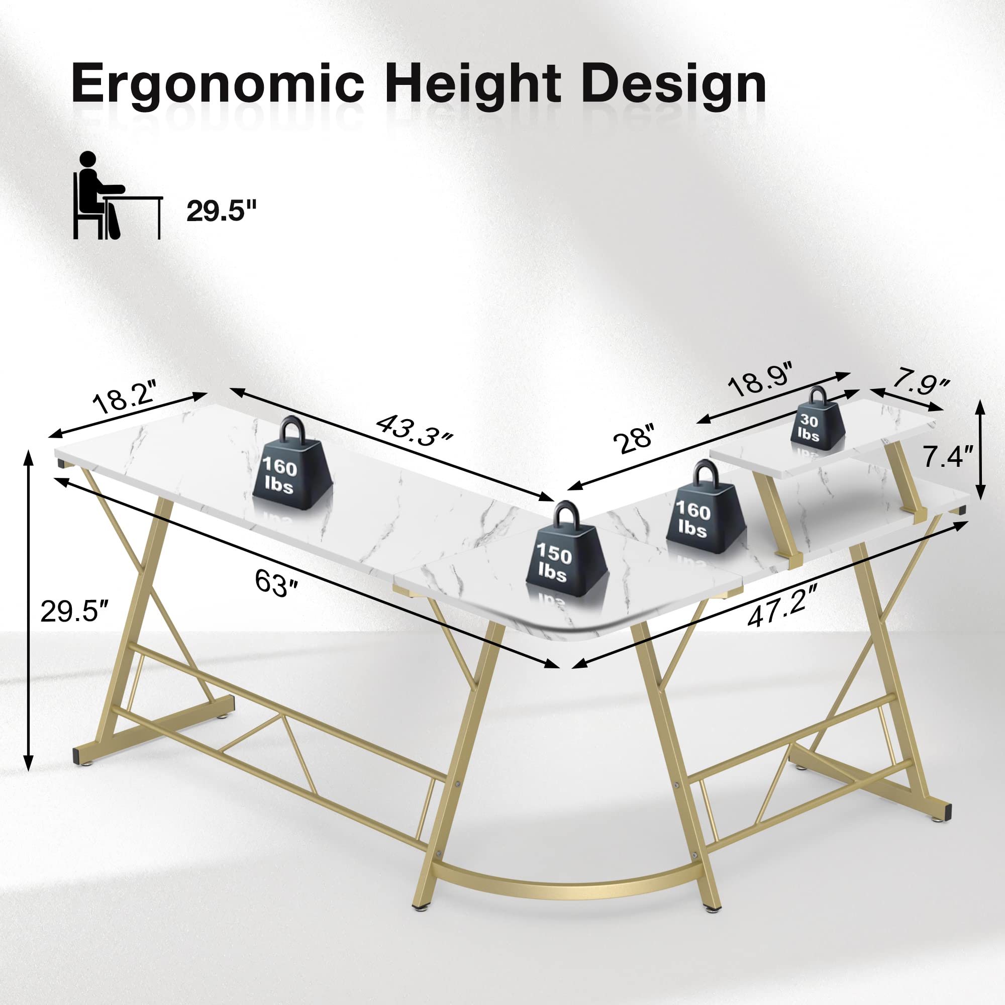 L Shaped Gaming Desk with Large Monitor Stand