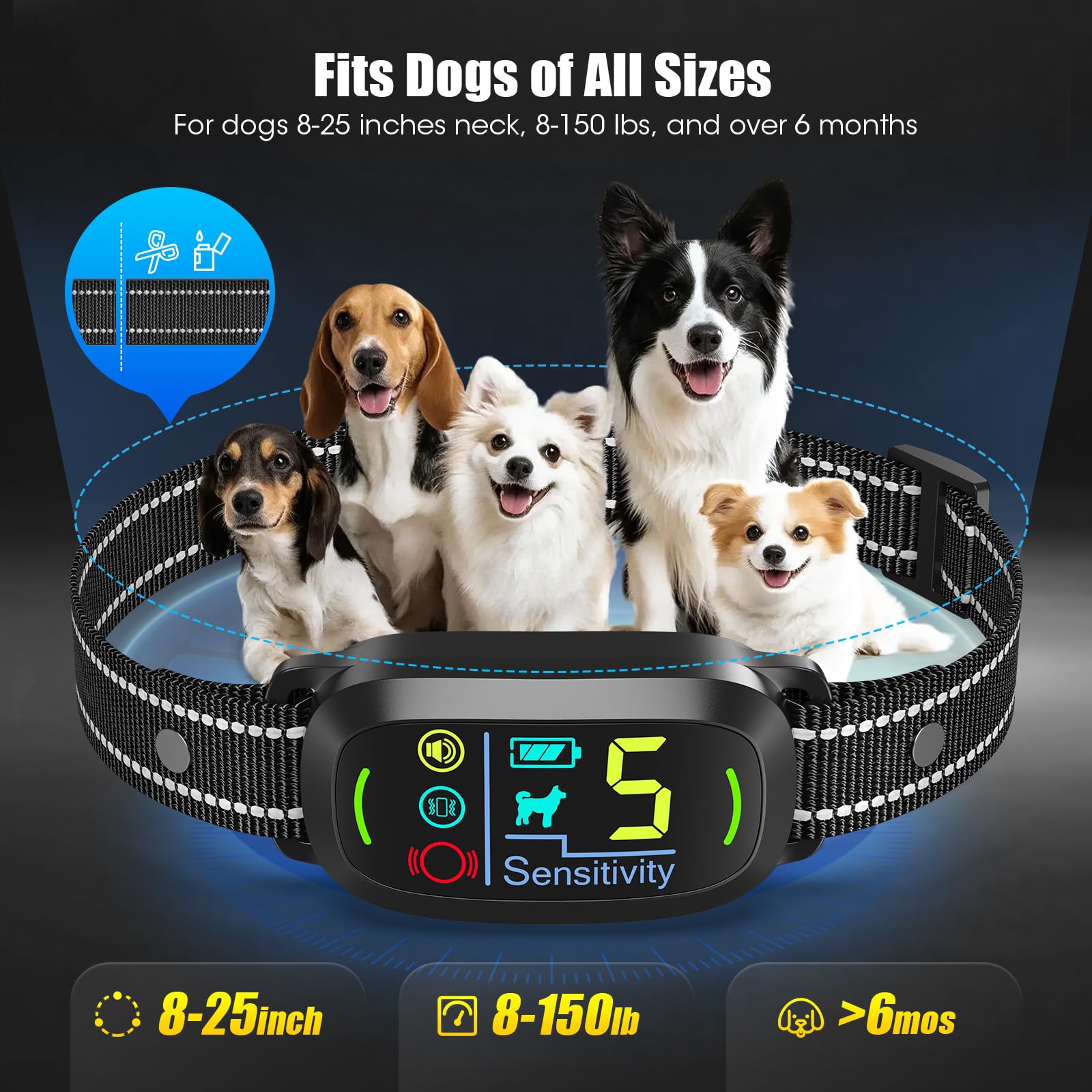 Smart AI Bark Collar with Rechargeable Waterproof Design