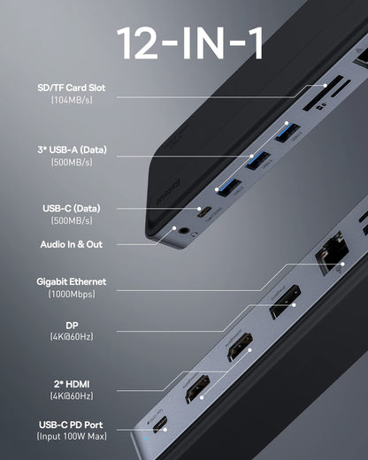 Baseus 4K Multiport Docking Station Dual HDMI DP USB Hub PD