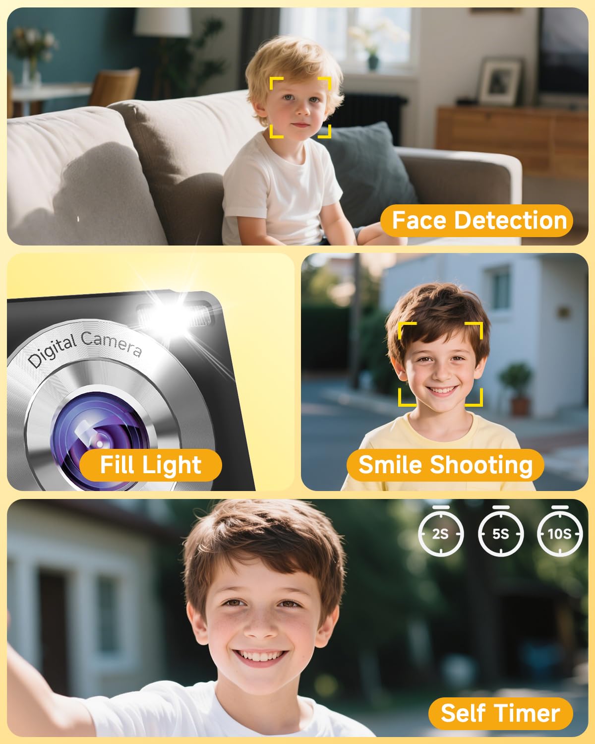 44MP Compact Digital Camera with 16X Zoom for Kids