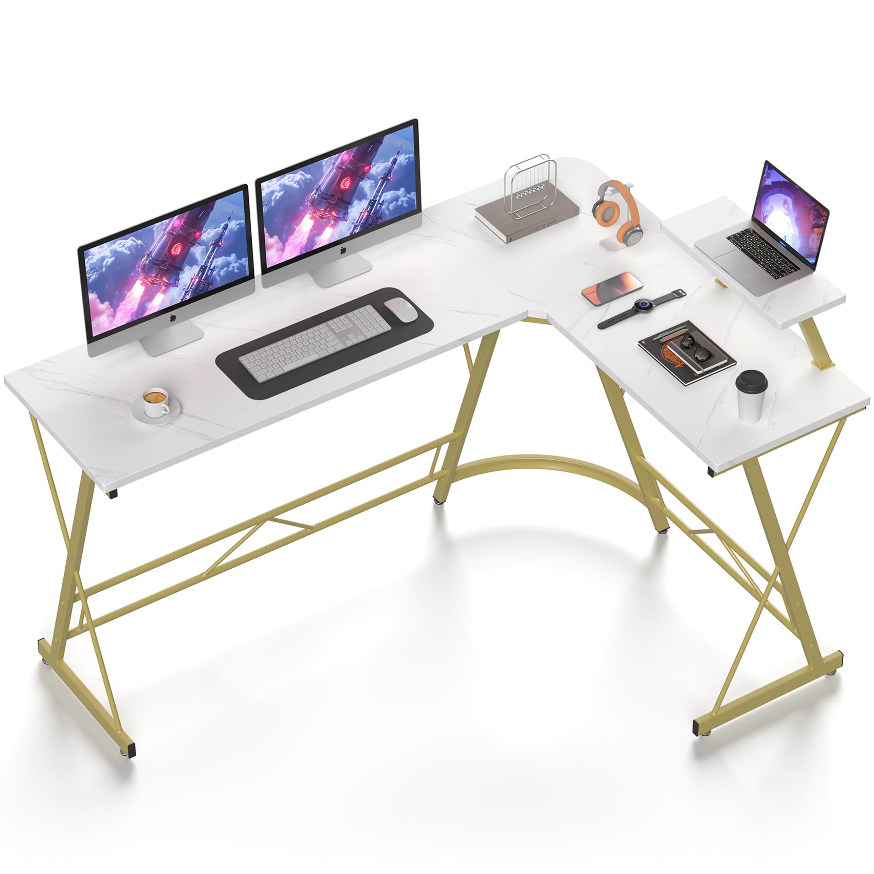 L Shaped Gaming Desk with Large Monitor Stand