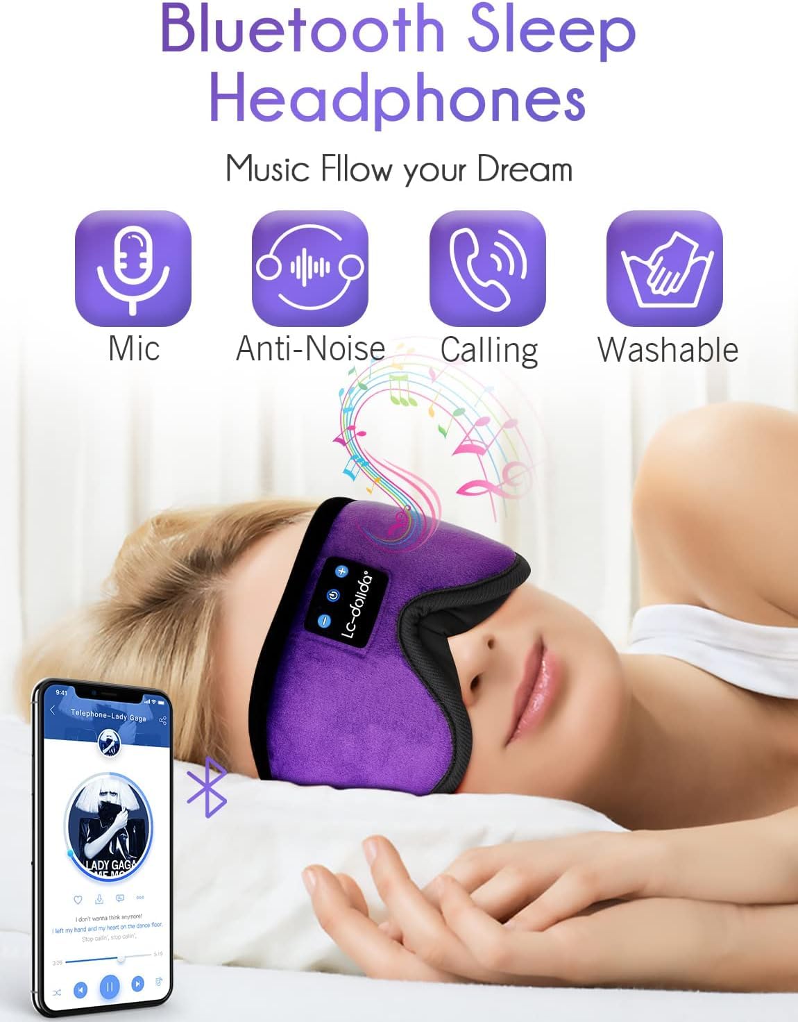 Sleep Headphones Bluetooth Eye Mask for Side Sleepers