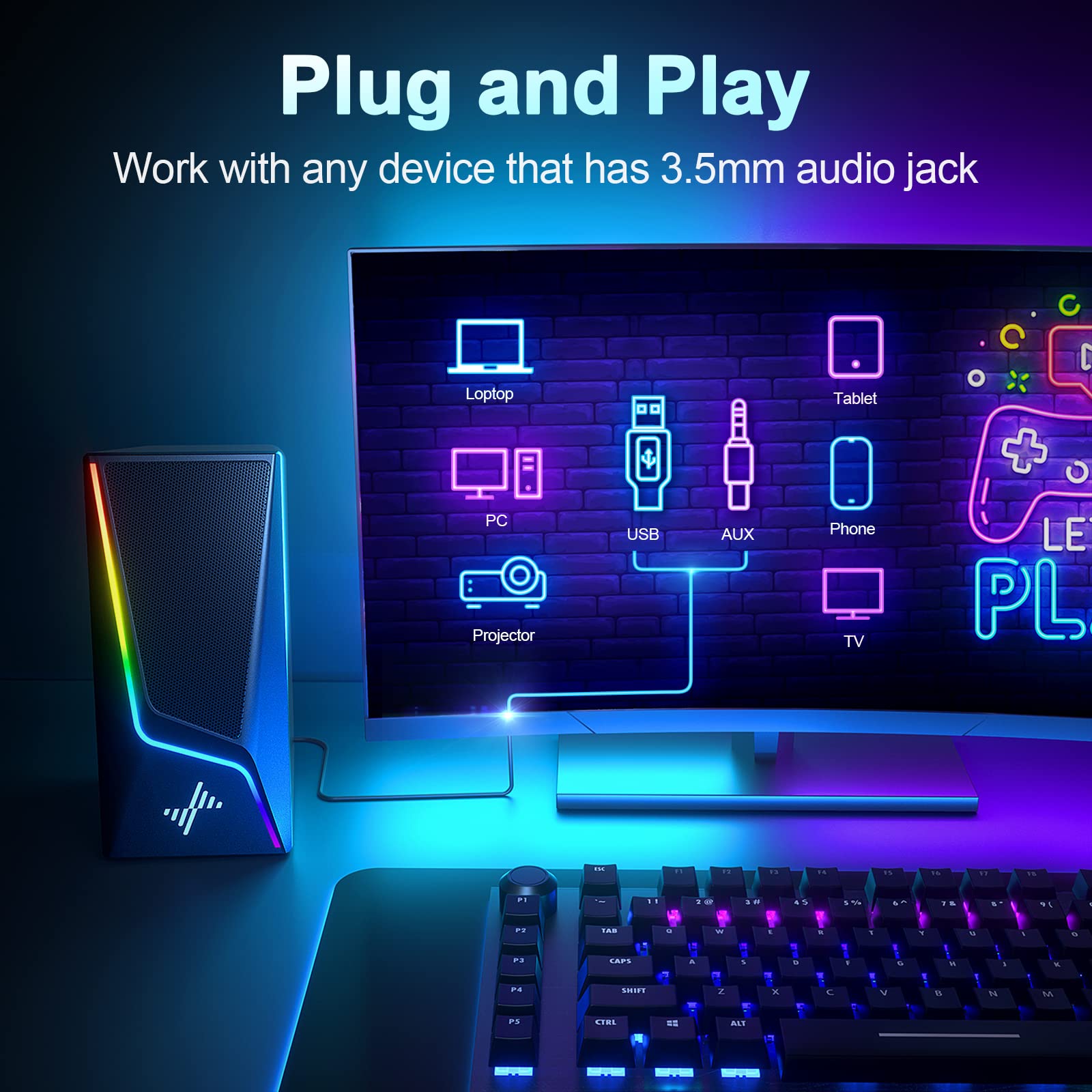USB Powered Computer Speakers with Bass Boost and Lighting Modes