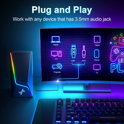 USB Powered Computer Speakers with Bass Boost and Lighting Modes