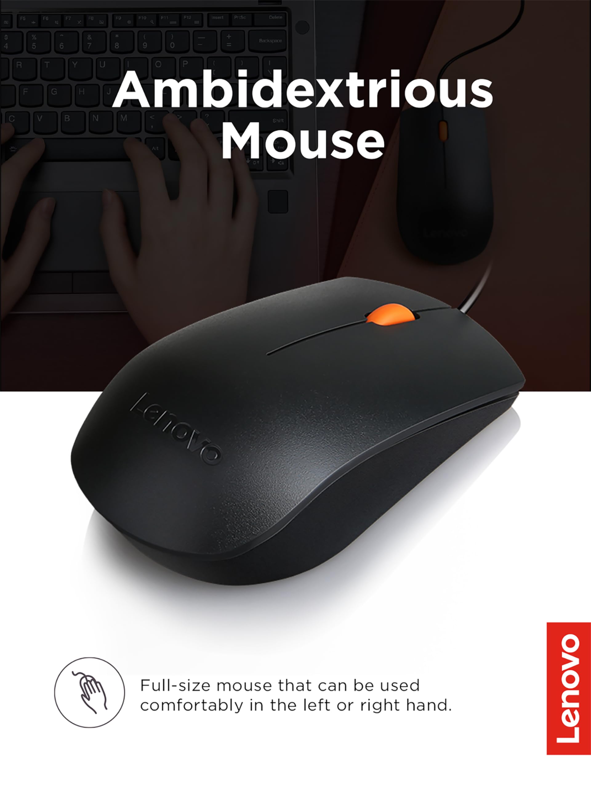 Lenovo 300 USB Keyboard Ergonomic Design for Comfortable Typing