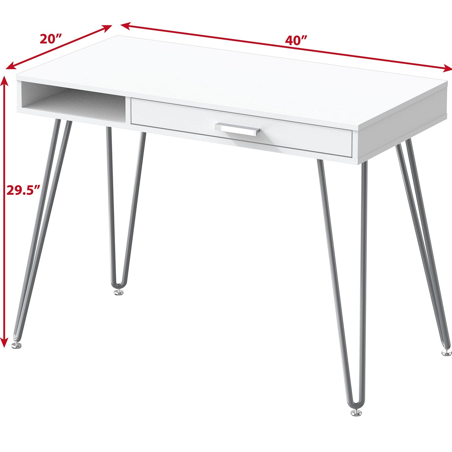 Elegant White Hairpin Leg Desk with Drawer