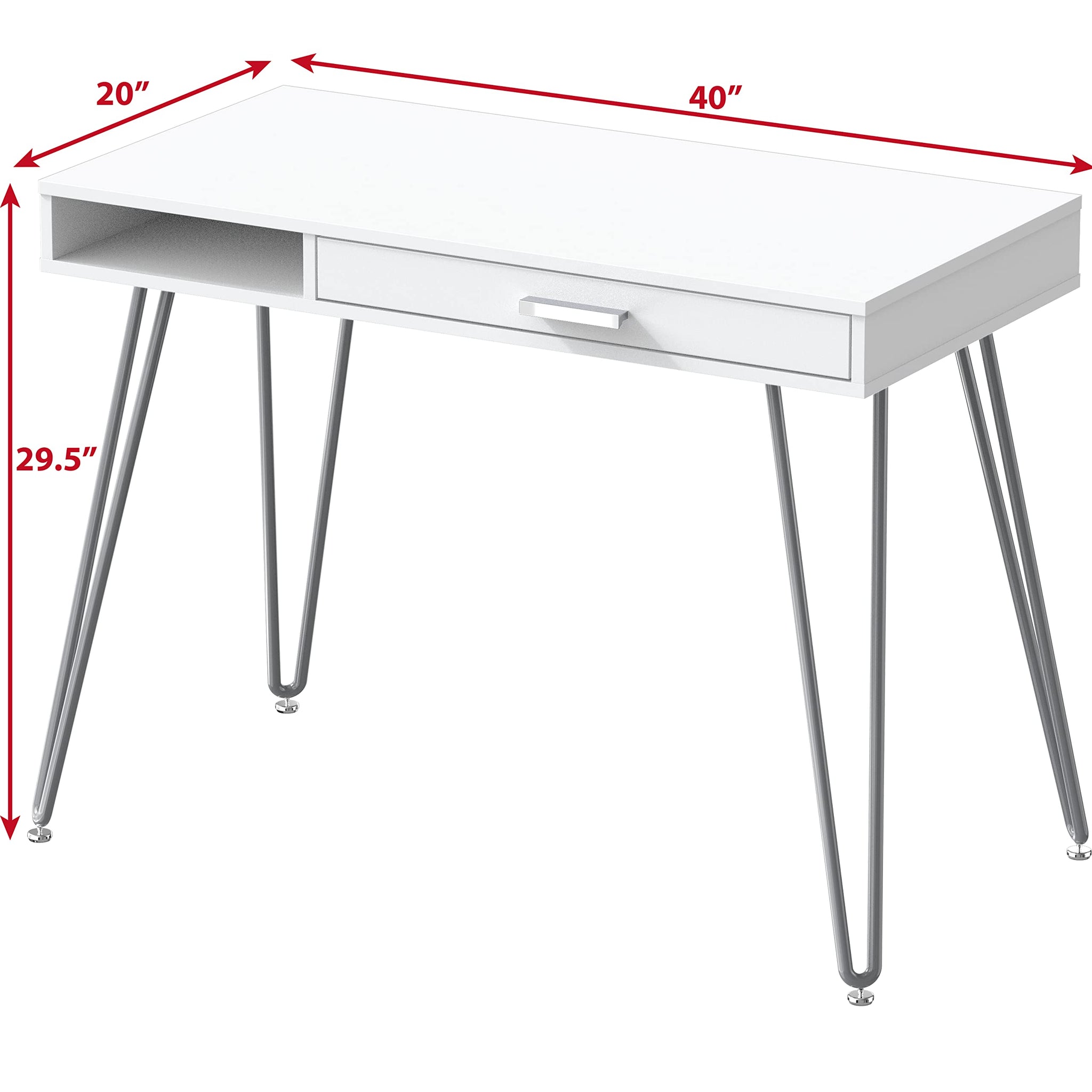 Elegant White Hairpin Leg Desk with Drawer