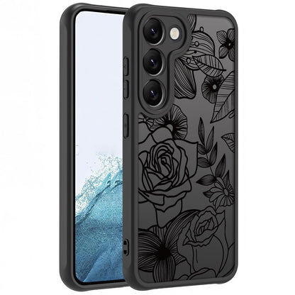 Samsung Galaxy A16 5G Case Black Line Art Floral Rose Pattern Heavy Duty PC