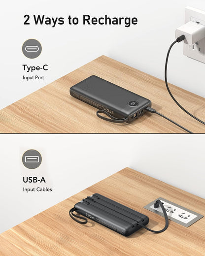 VEEKTOMX Portable Charger 10000mAh BuiltIn Cables Fast Charge