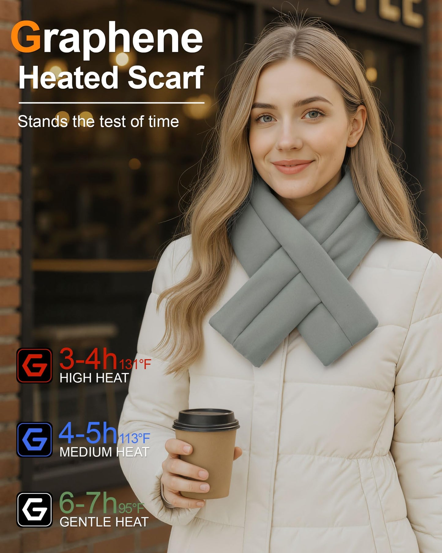 Wulcea Graphene Heated Scarf For Women 6000mAh Fast Charge