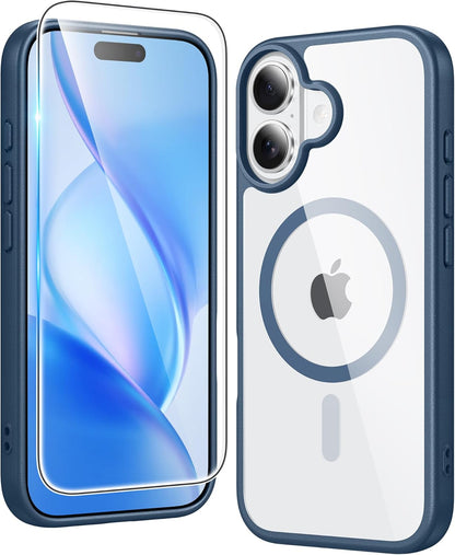 FNTCASE IPhone 16 Case Clear Magnetic MagSafe Screen Protector Drop Proof Rugged