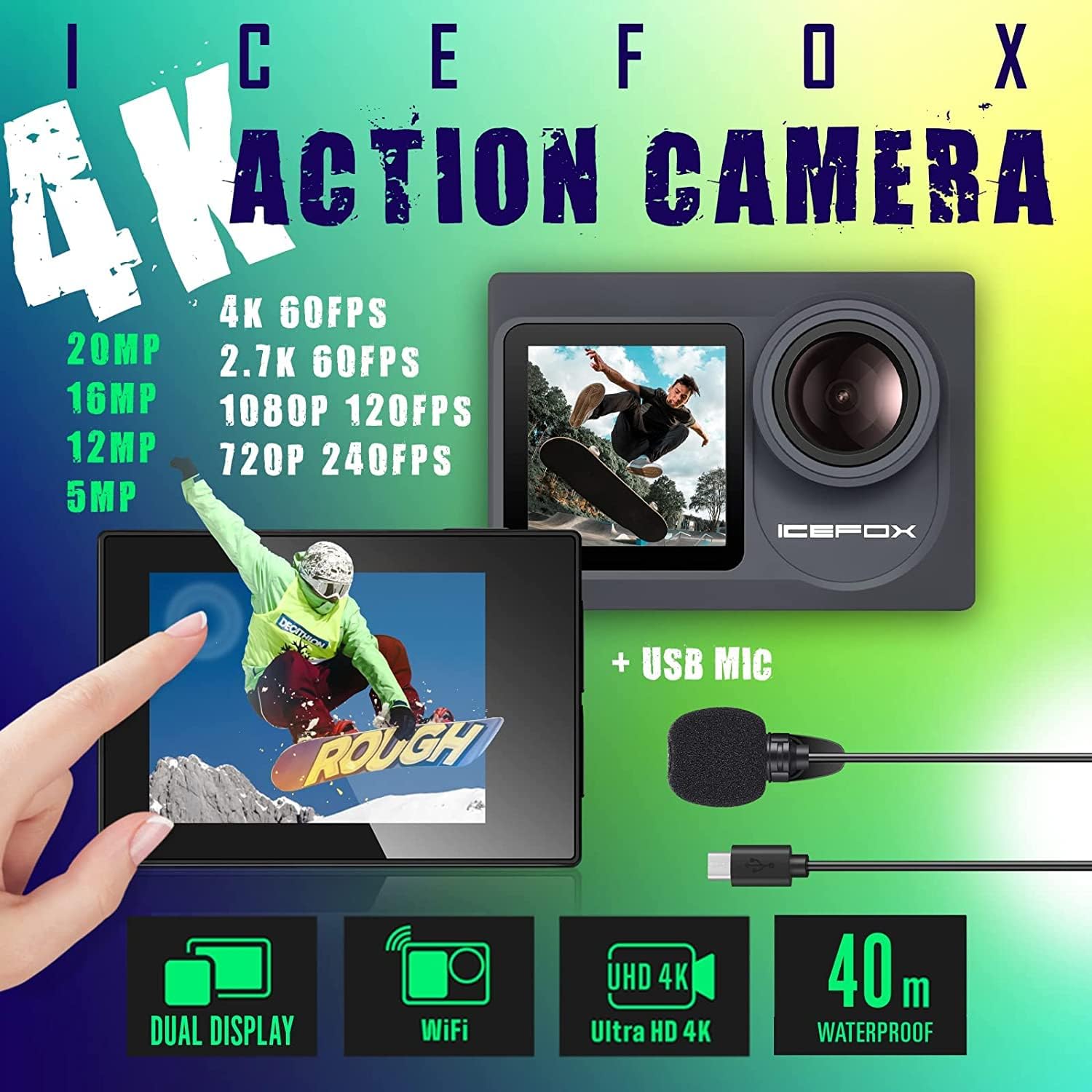 Icefox 4K Waterproof Action Camera With Wide Angle Lens