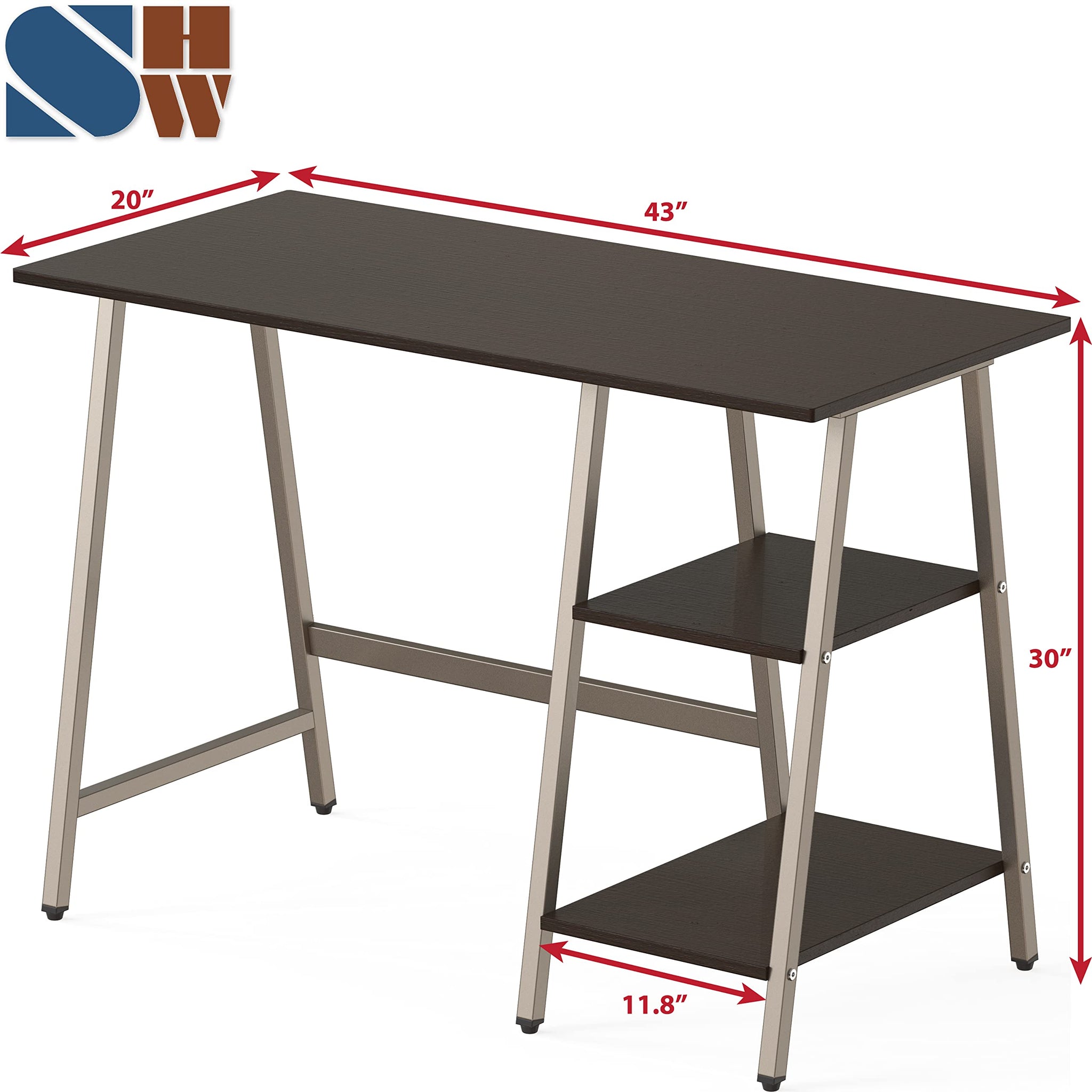 SHW 43 Inch Home Office Desk with Open Storage