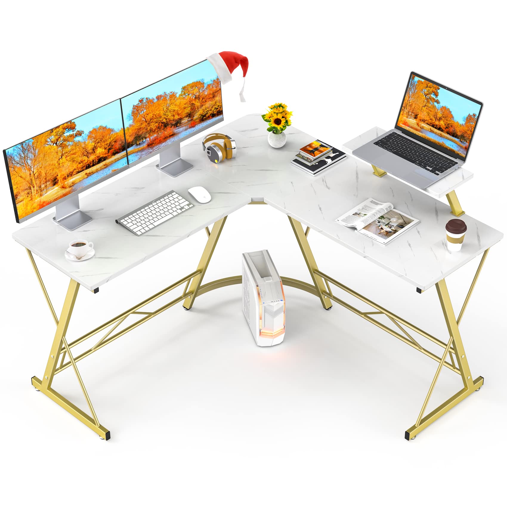 L Shaped Gaming Desk with Large Monitor Stand