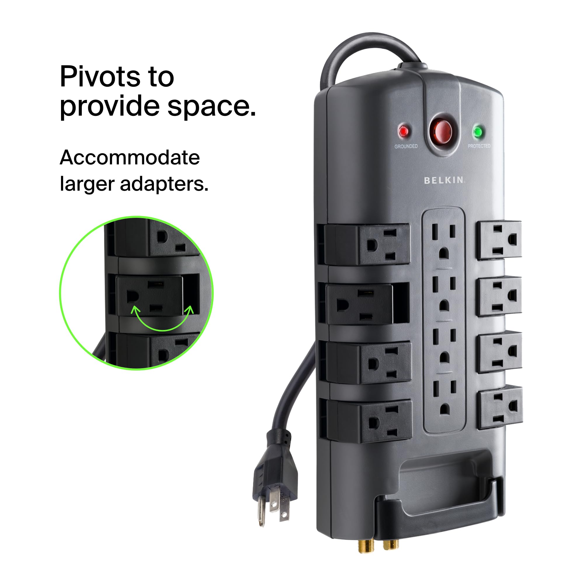 Surge Protector Power Strip With Rotating Outlets And Cord