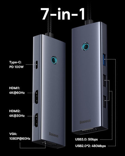 Baseus 7 In 1 USB C Docking Station 3 Monitors 4K HDMI VGA