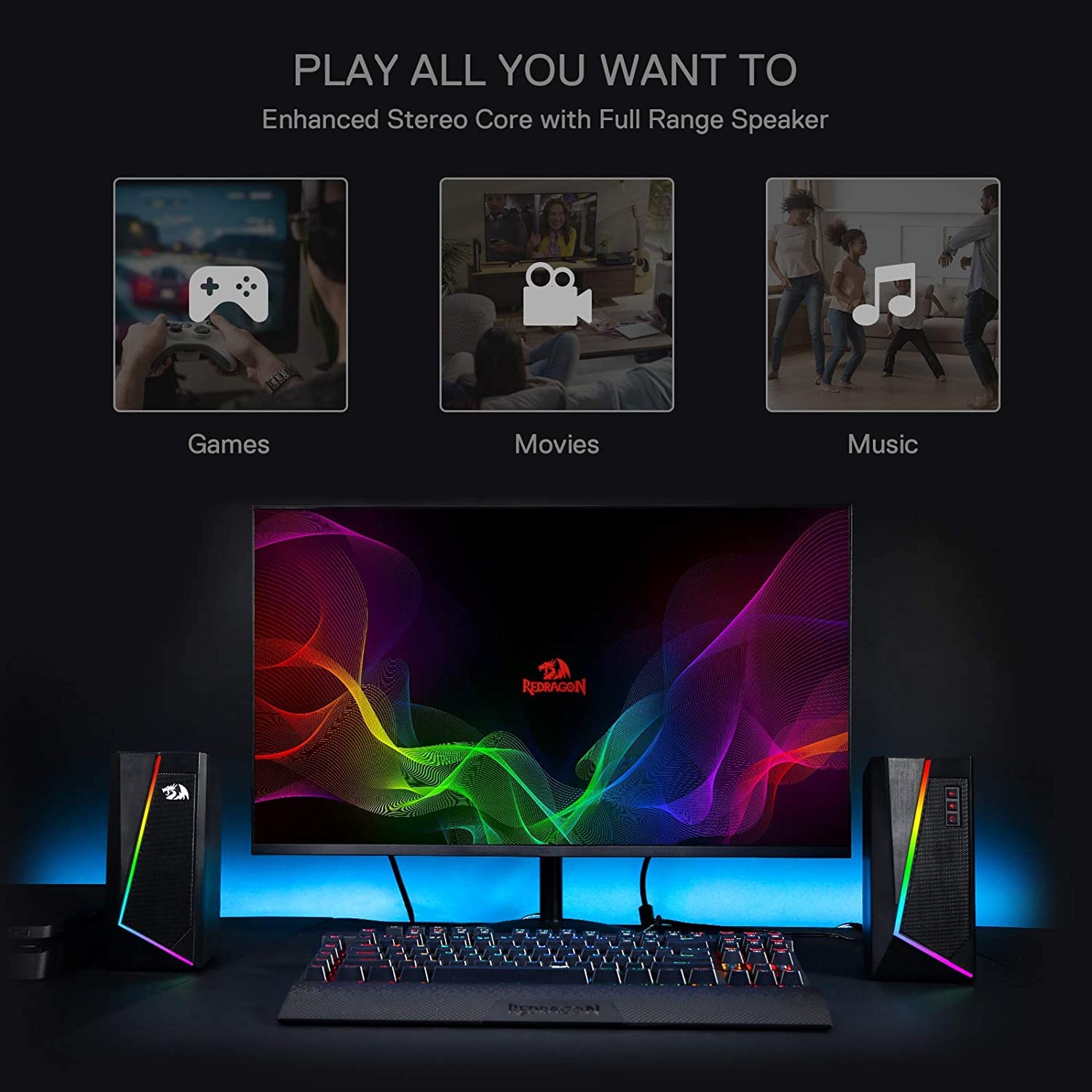 Redragon GS520 RGB Desktop Speakers with Enhanced Sound