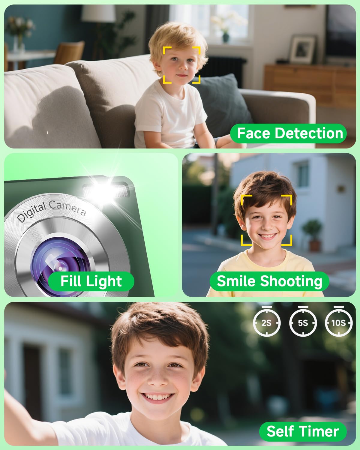 44MP Compact Digital Camera with 16X Zoom for Kids