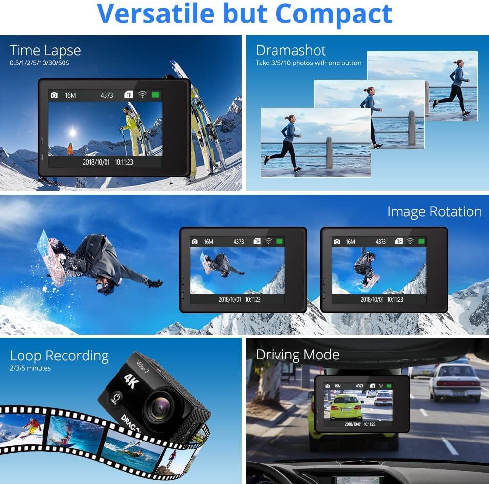 Dragon Touch 4K Action Camera With 170 Degree View
