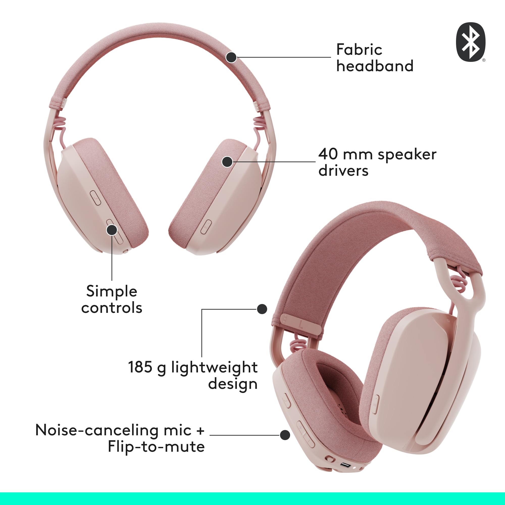 Logitech Zone Vibe 100 Wireless Headphones with Noise Canceling Microphone