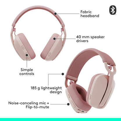 Logitech Zone Vibe 100 Wireless Headphones with Noise Canceling Microphone