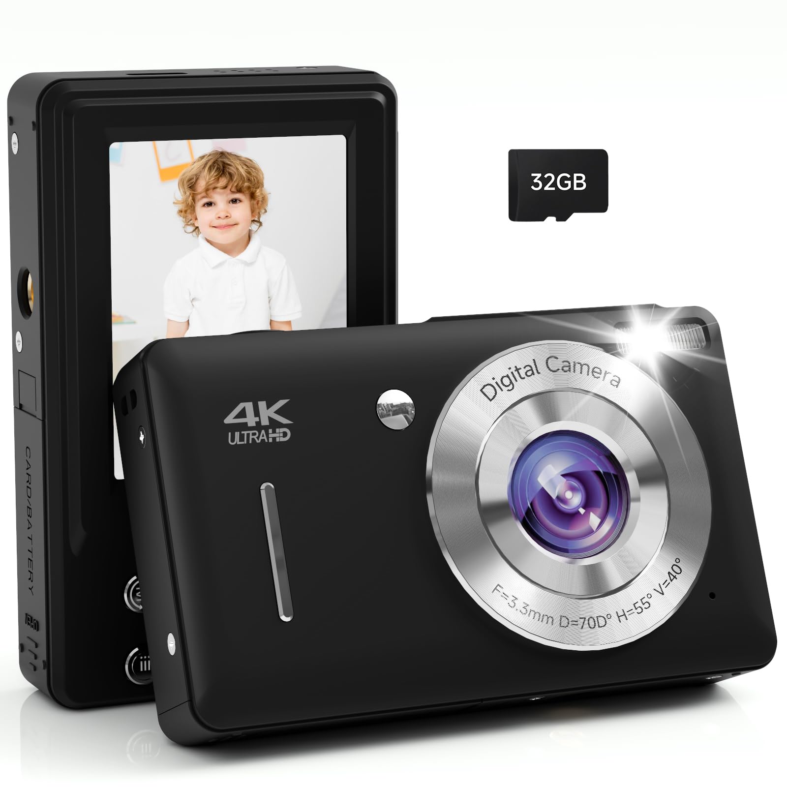 44MP Compact Digital Camera with 16X Zoom for Kids